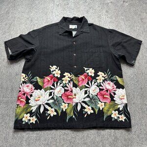 Vintage Iolani Hawaiian Aloha Shirt Men XL Black Floral Hawaii USA